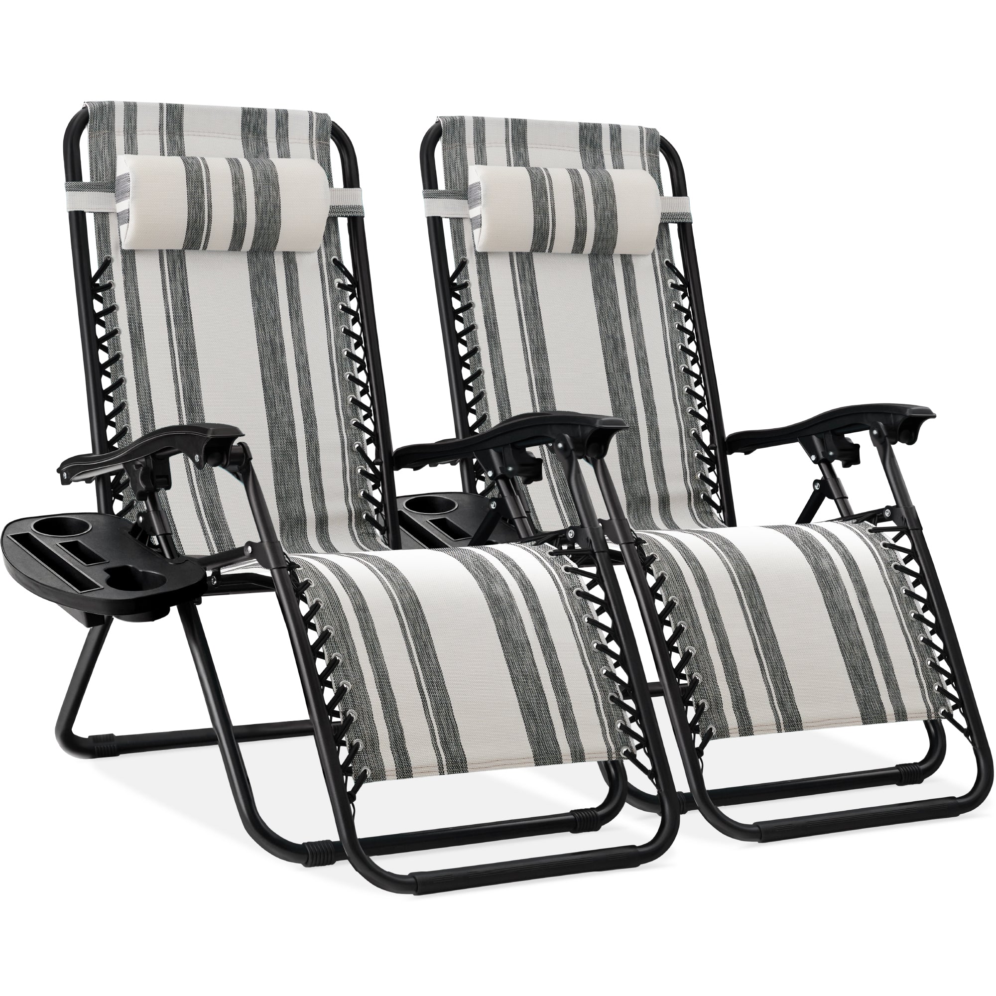 Pair of Adjustable Zero-Gravity Patio Recliners with Cup Holders