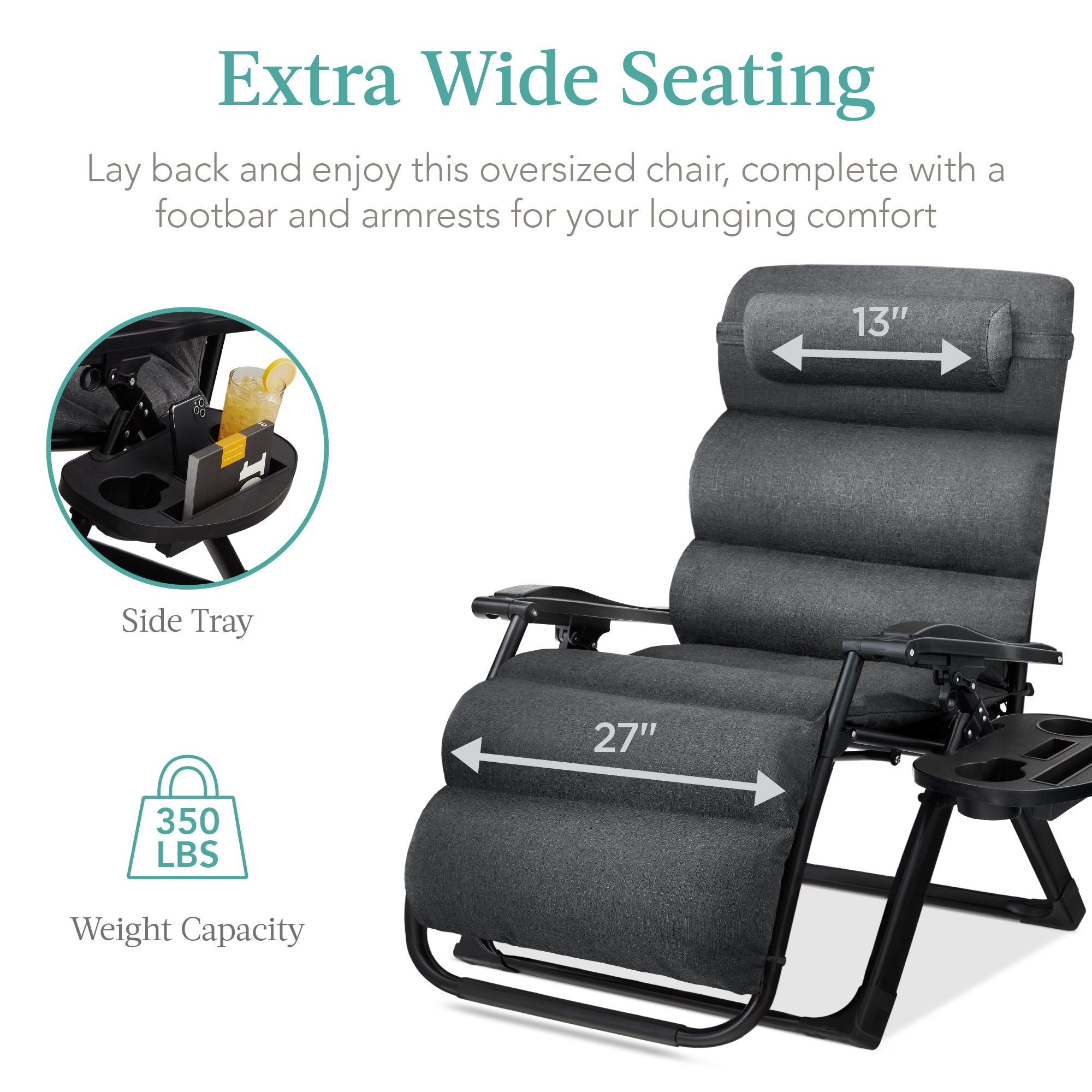 Cushioned Oversized Zero Gravity Recliner with Side Tray
