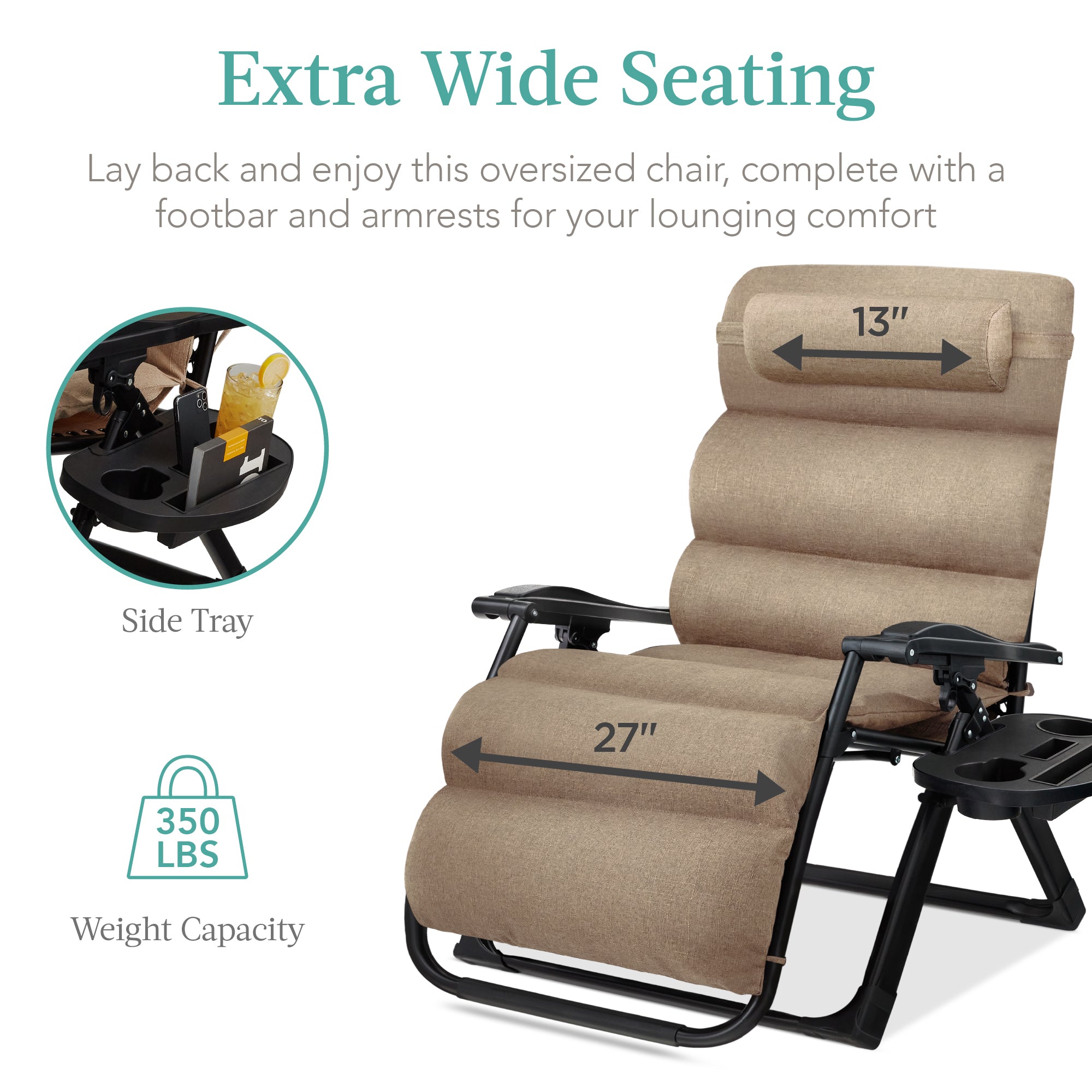 Cushioned Oversized Zero Gravity Recliner with Side Tray