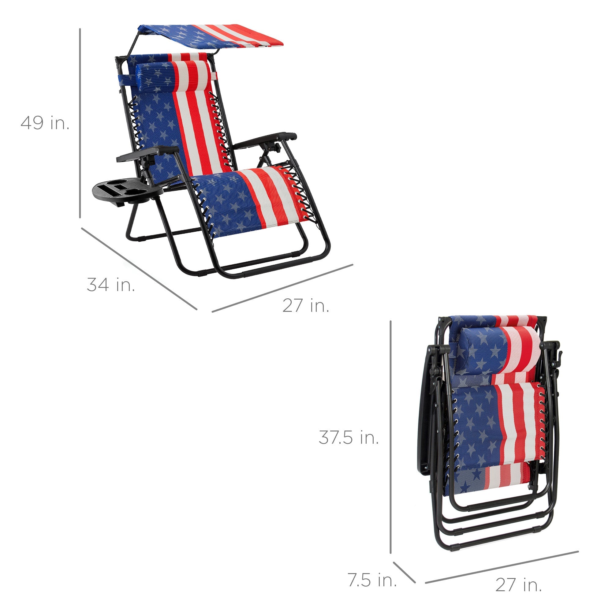 Foldable Zero-Gravity Patio Recliner with Canopy and Side Tray – The Ultimate Outdoor Lounge Chair