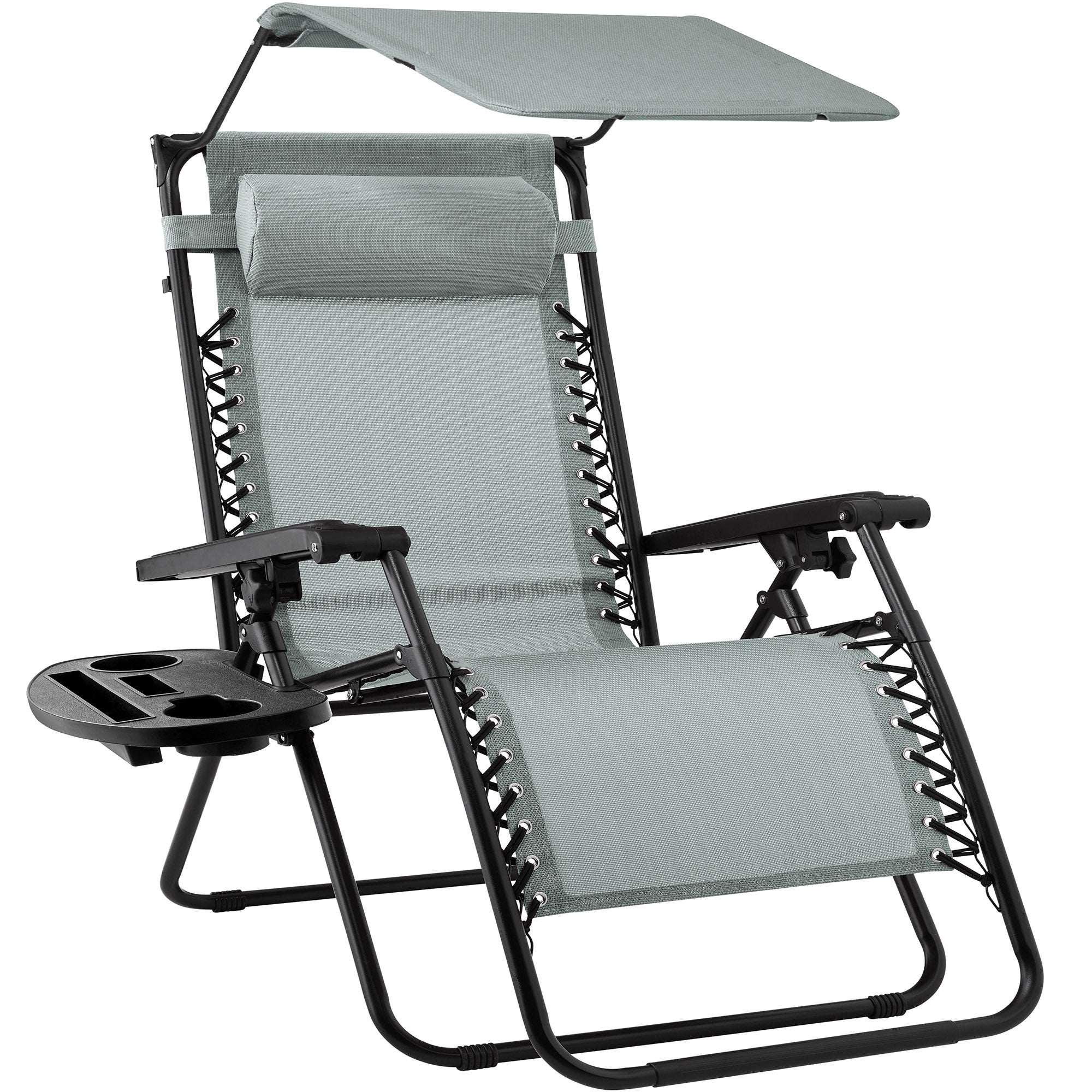 Foldable Zero-Gravity Patio Recliner with Canopy and Side Tray – The Ultimate Outdoor Lounge Chair