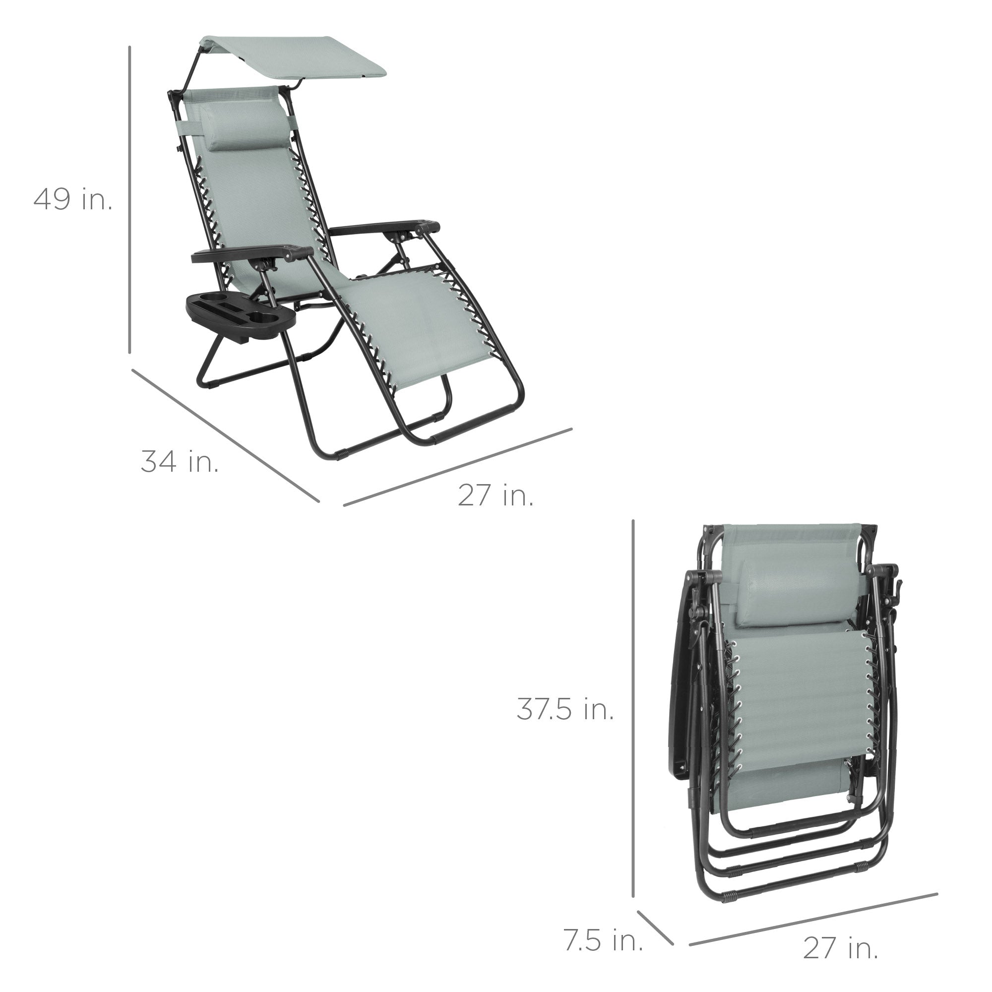 Foldable Zero-Gravity Patio Recliner with Canopy and Side Tray – The Ultimate Outdoor Lounge Chair