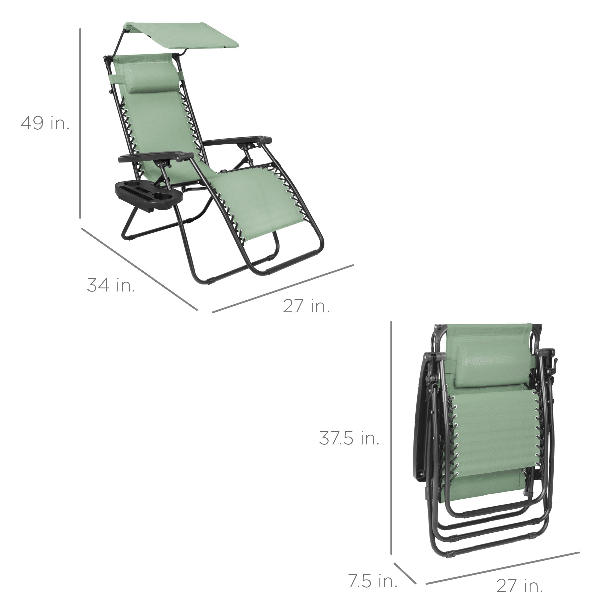 Foldable Zero-Gravity Patio Recliner with Canopy and Side Tray – The Ultimate Outdoor Lounge Chair