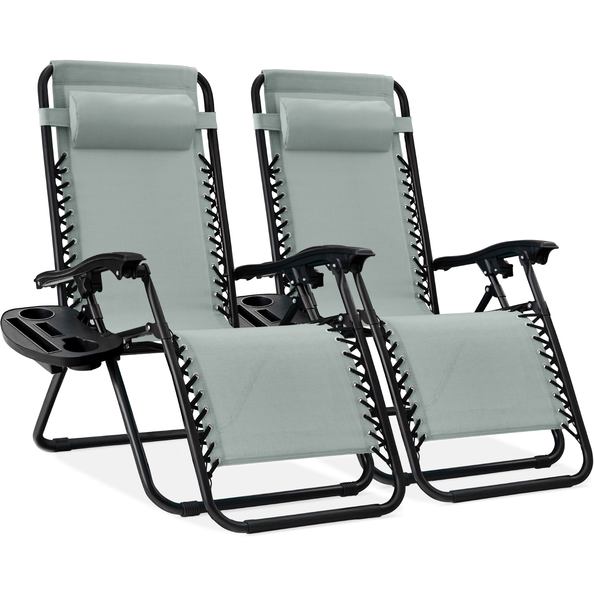 Pair of Adjustable Zero-Gravity Patio Recliners with Cup Holders