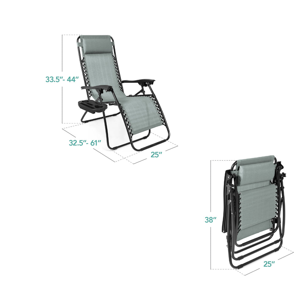 Zero Gravity Recliner Chairs - Set of 2 with Cup Holder Trays