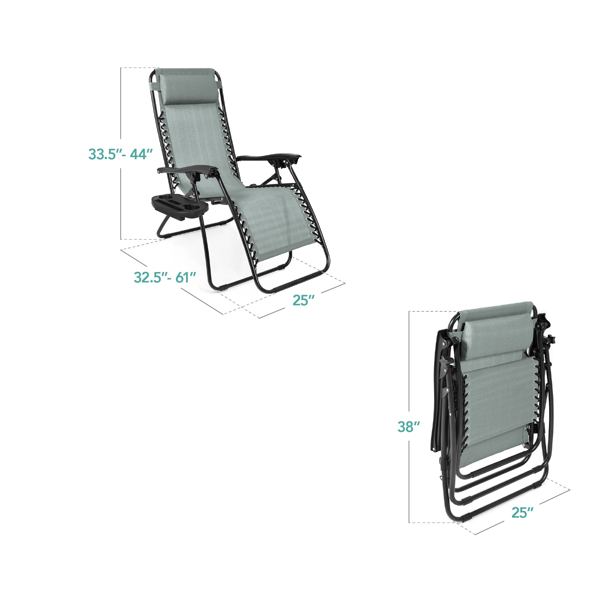 Pair of Adjustable Zero-Gravity Patio Recliners with Cup Holders