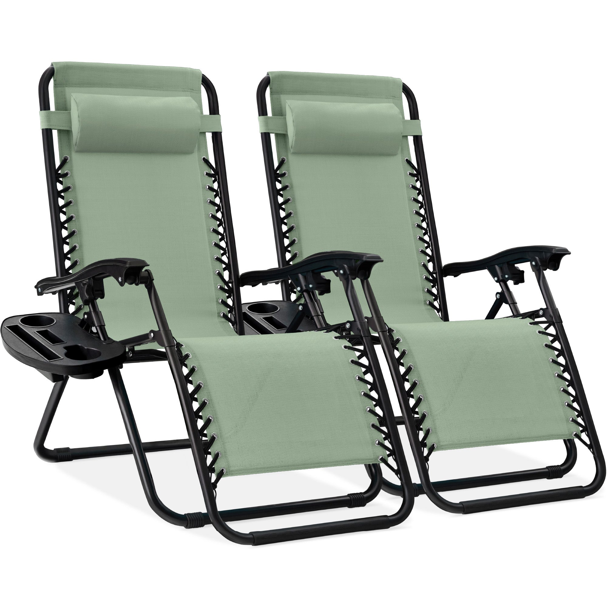 Pair of Adjustable Zero-Gravity Patio Recliners with Cup Holders