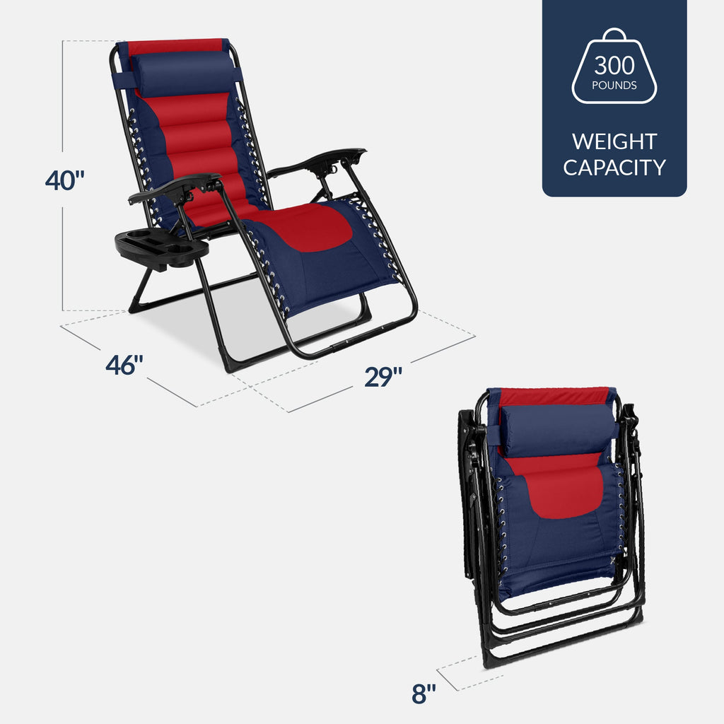 Luxurious Oversized Zero-Gravity Chair — Folding Recliner with Padded Comfort, Headrest and Side Tray