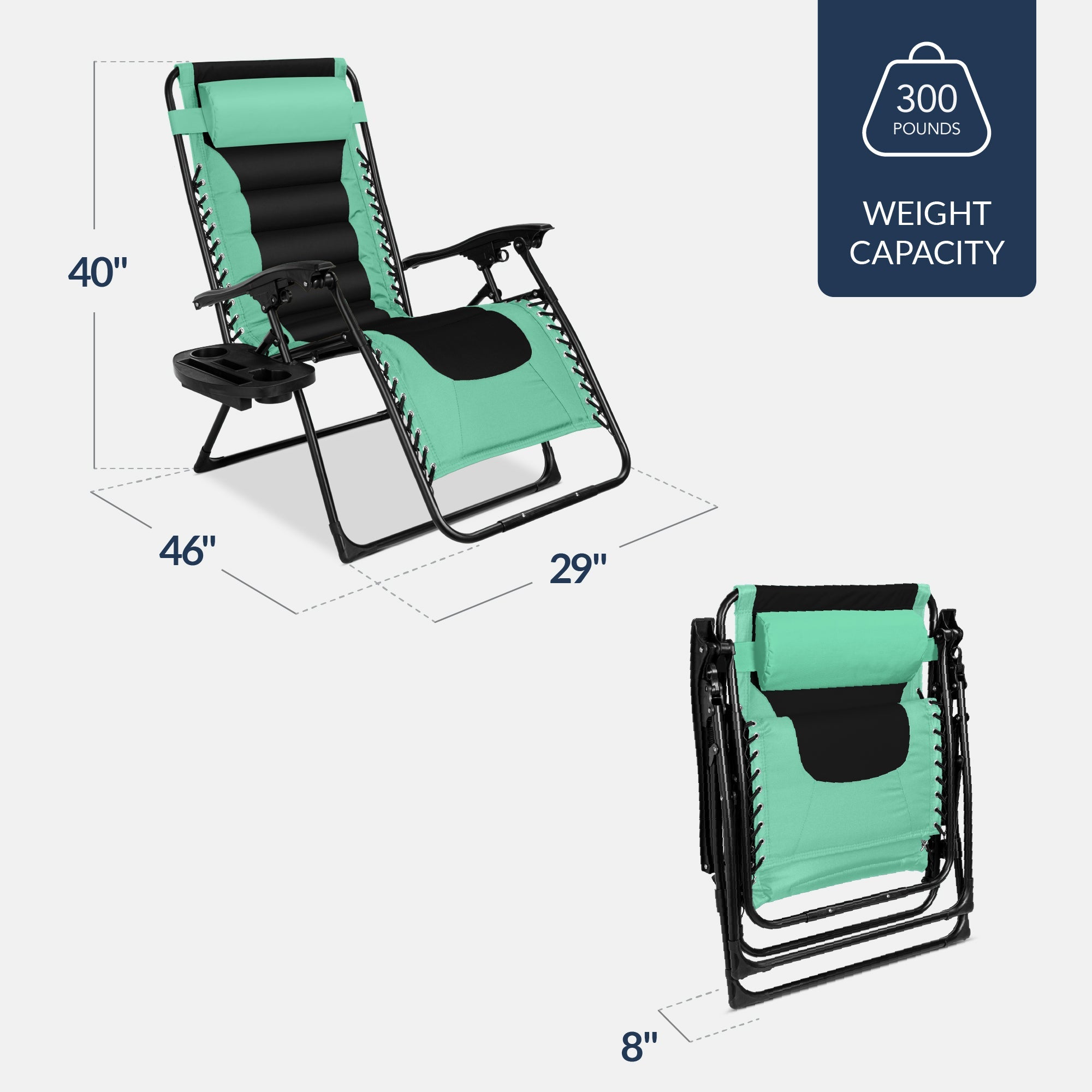 Luxurious Oversized Zero-Gravity Chair — Folding Recliner with Padded Comfort, Headrest and Side Tray