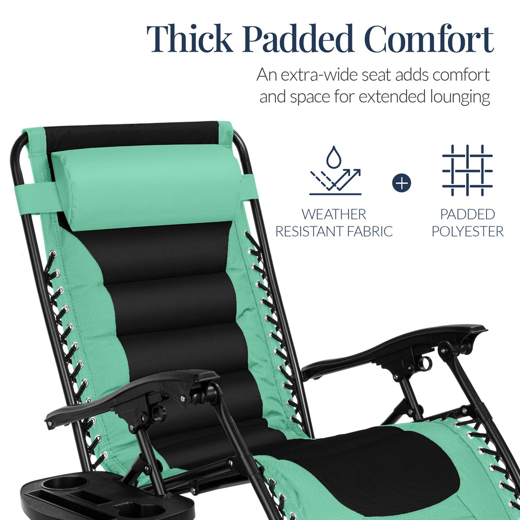 Luxurious Oversized Zero-Gravity Chair — Folding Recliner with Padded Comfort, Headrest and Side Tray