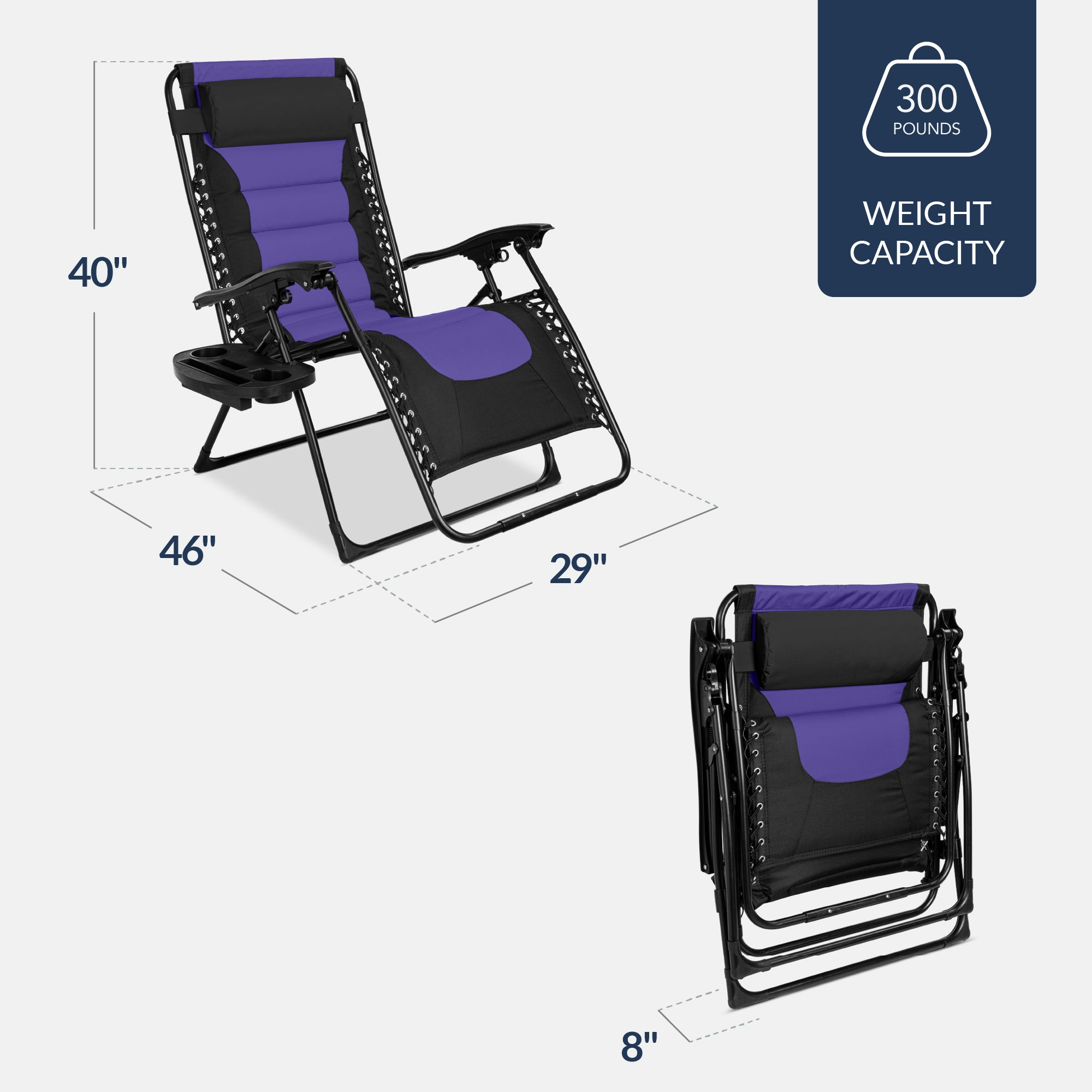 Luxurious Oversized Zero-Gravity Chair — Folding Recliner with Padded Comfort, Headrest and Side Tray