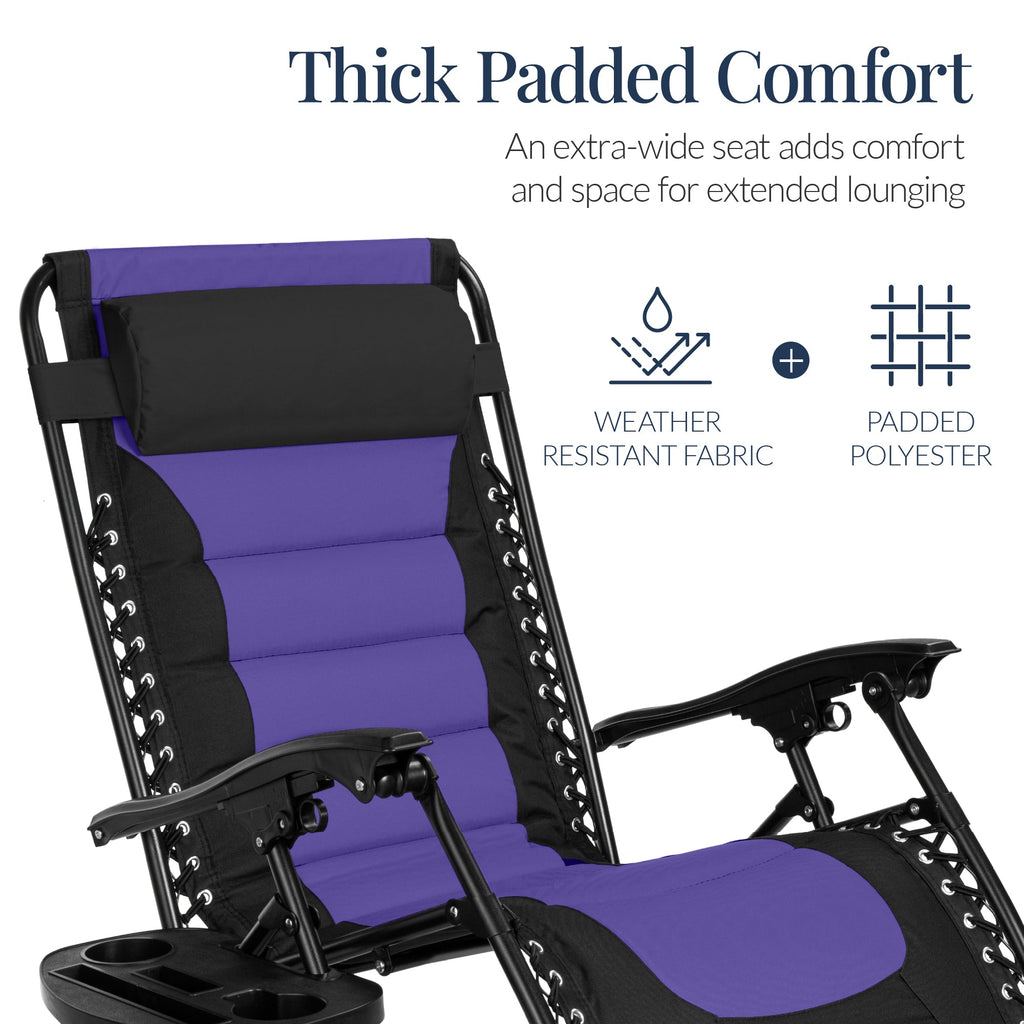 Luxurious Oversized Zero-Gravity Chair — Folding Recliner with Padded Comfort, Headrest and Side Tray