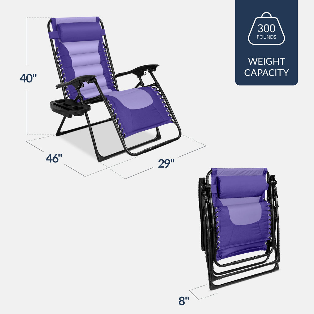 Luxurious Oversized Zero-Gravity Chair — Folding Recliner with Padded Comfort, Headrest and Side Tray