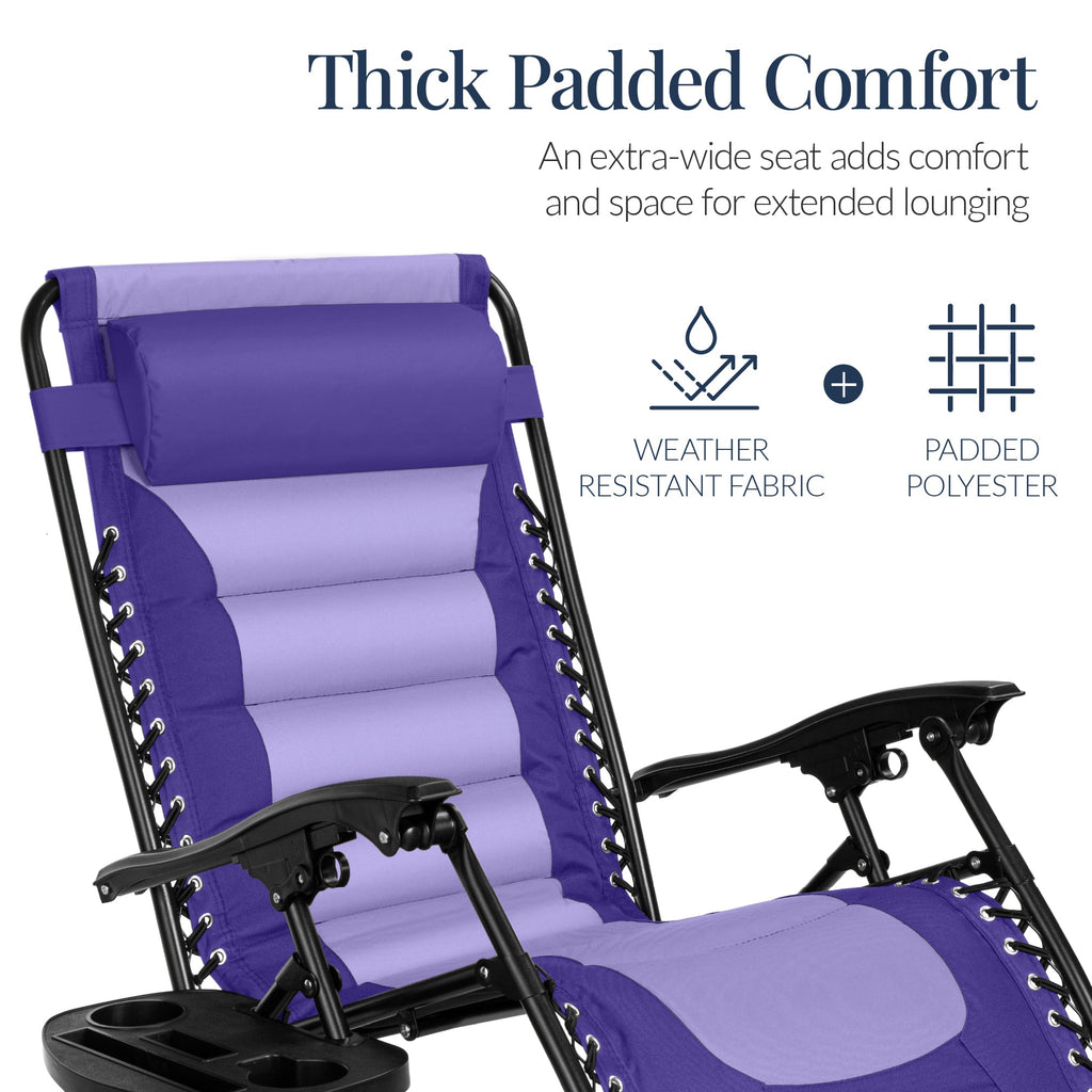 Luxurious Oversized Zero-Gravity Chair — Folding Recliner with Padded Comfort, Headrest and Side Tray