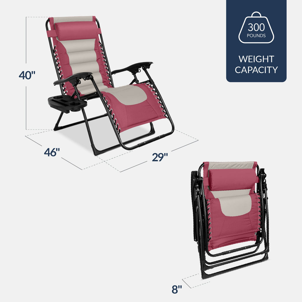Luxurious Oversized Zero-Gravity Chair — Folding Recliner with Padded Comfort, Headrest and Side Tray