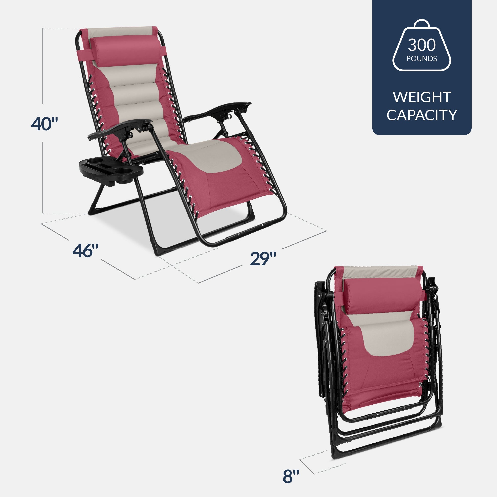 Luxurious Oversized Zero-Gravity Chair — Folding Recliner with Padded Comfort, Headrest and Side Tray