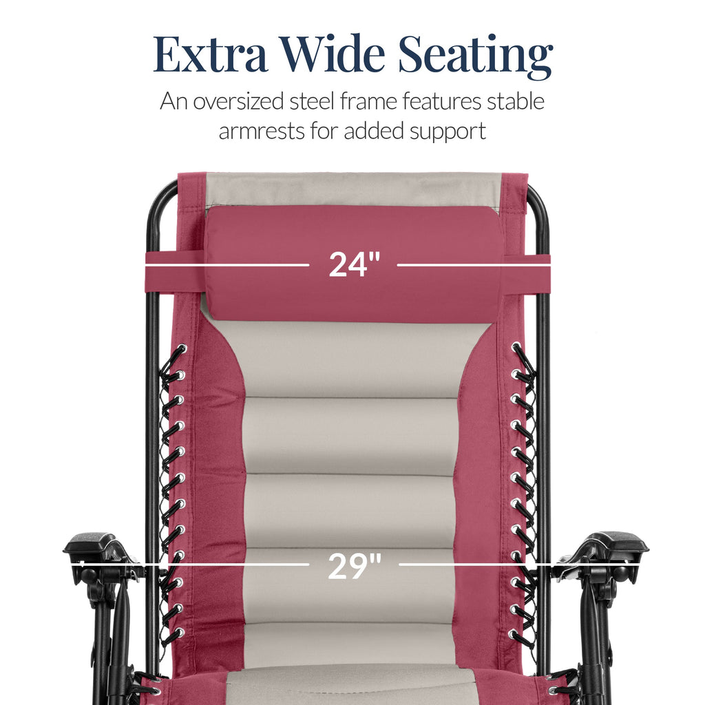 Luxurious Oversized Zero-Gravity Chair — Folding Recliner with Padded Comfort, Headrest and Side Tray