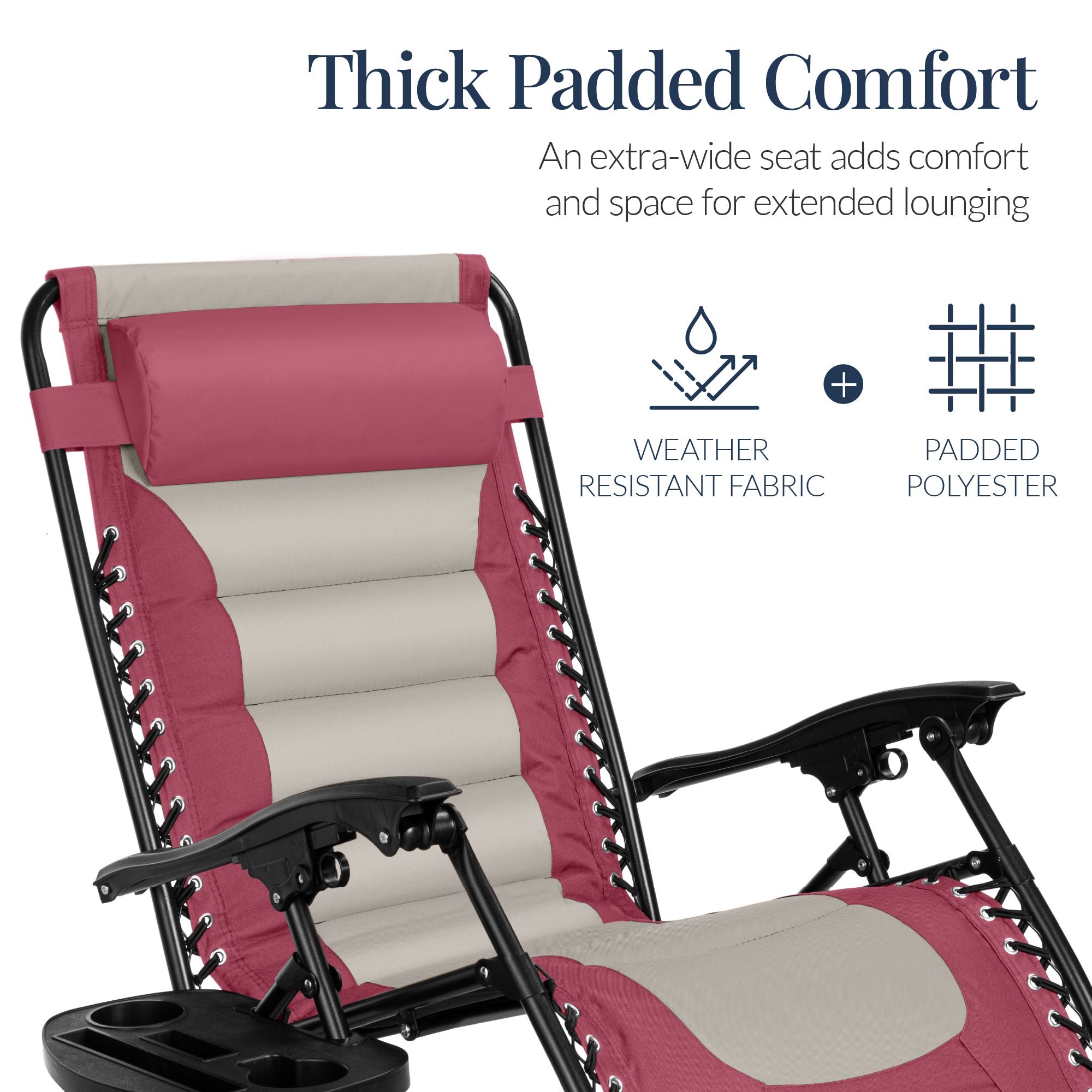 Luxurious Oversized Zero-Gravity Chair — Folding Recliner with Padded Comfort, Headrest and Side Tray