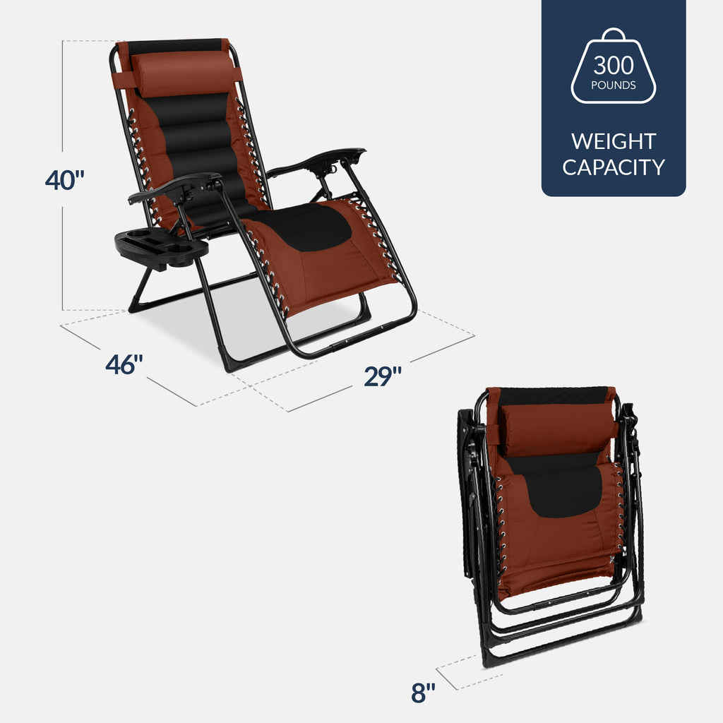 Luxurious Oversized Zero-Gravity Chair — Folding Recliner with Padded Comfort, Headrest and Side Tray