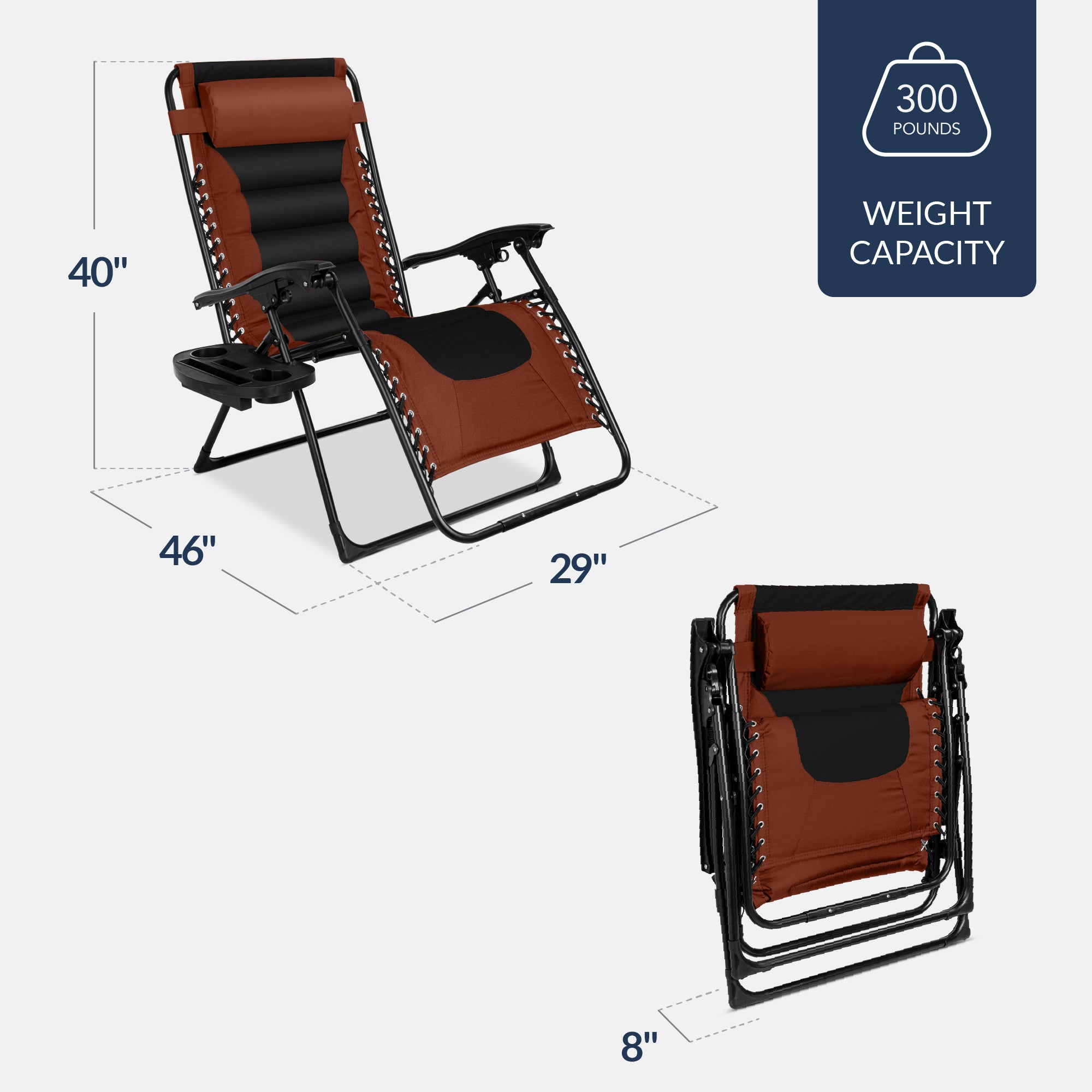 Luxurious Oversized Zero-Gravity Chair — Folding Recliner with Padded Comfort, Headrest and Side Tray