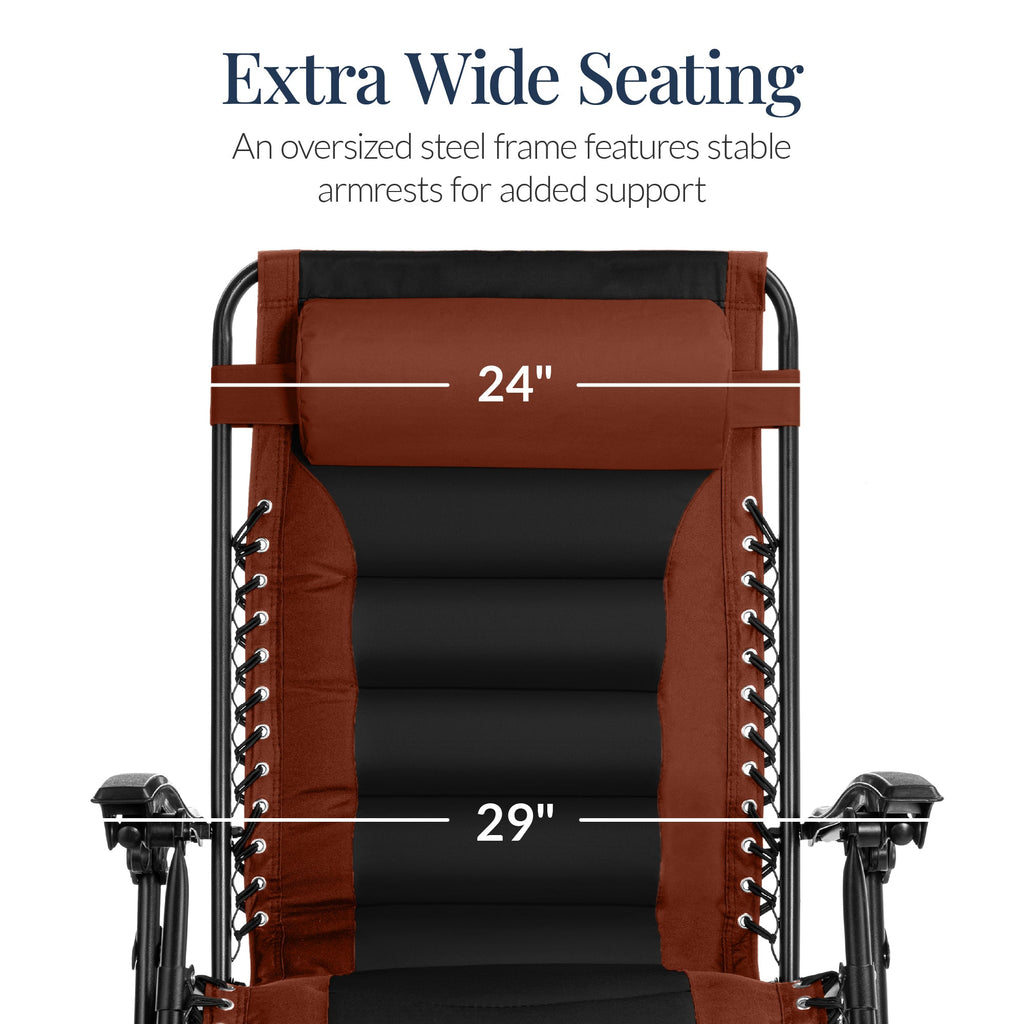 Luxurious Oversized Zero-Gravity Chair — Folding Recliner with Padded Comfort, Headrest and Side Tray