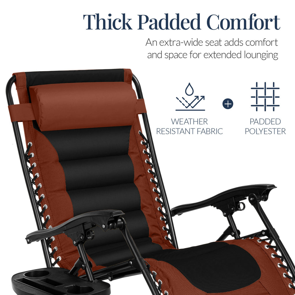 Luxurious Oversized Zero-Gravity Chair — Folding Recliner with Padded Comfort, Headrest and Side Tray