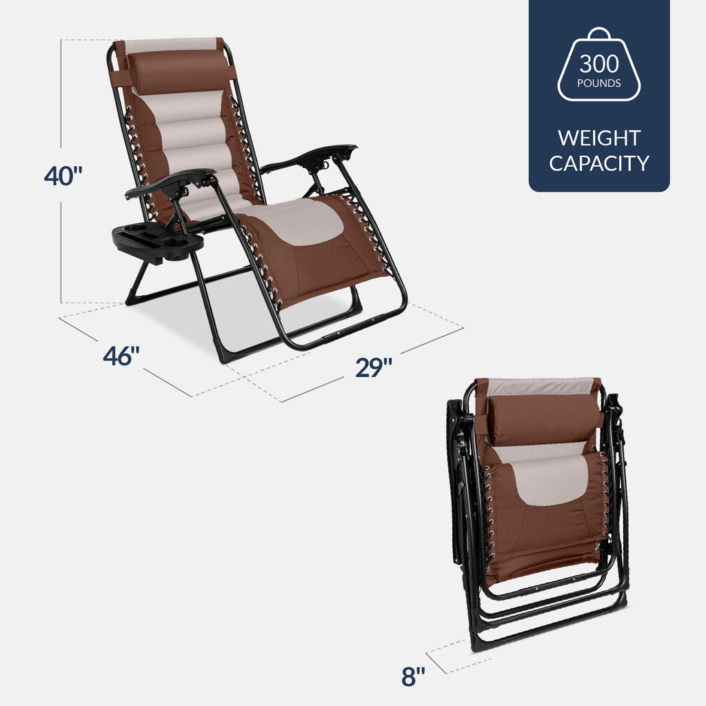 Luxurious Oversized Zero-Gravity Chair — Folding Recliner with Padded Comfort, Headrest and Side Tray