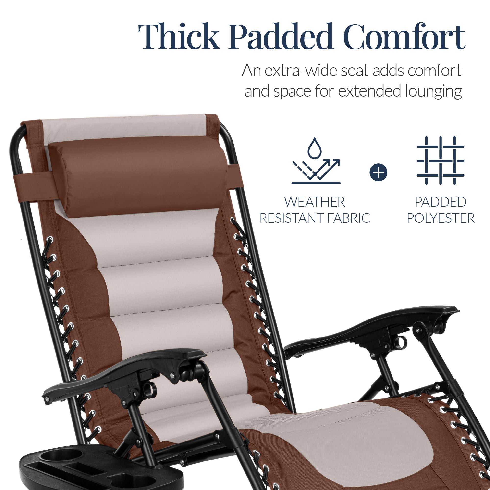 Luxurious Oversized Zero-Gravity Chair — Folding Recliner with Padded Comfort, Headrest and Side Tray