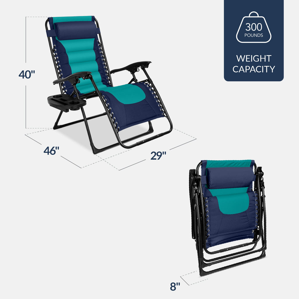Luxurious Oversized Zero-Gravity Chair — Folding Recliner with Padded Comfort, Headrest and Side Tray