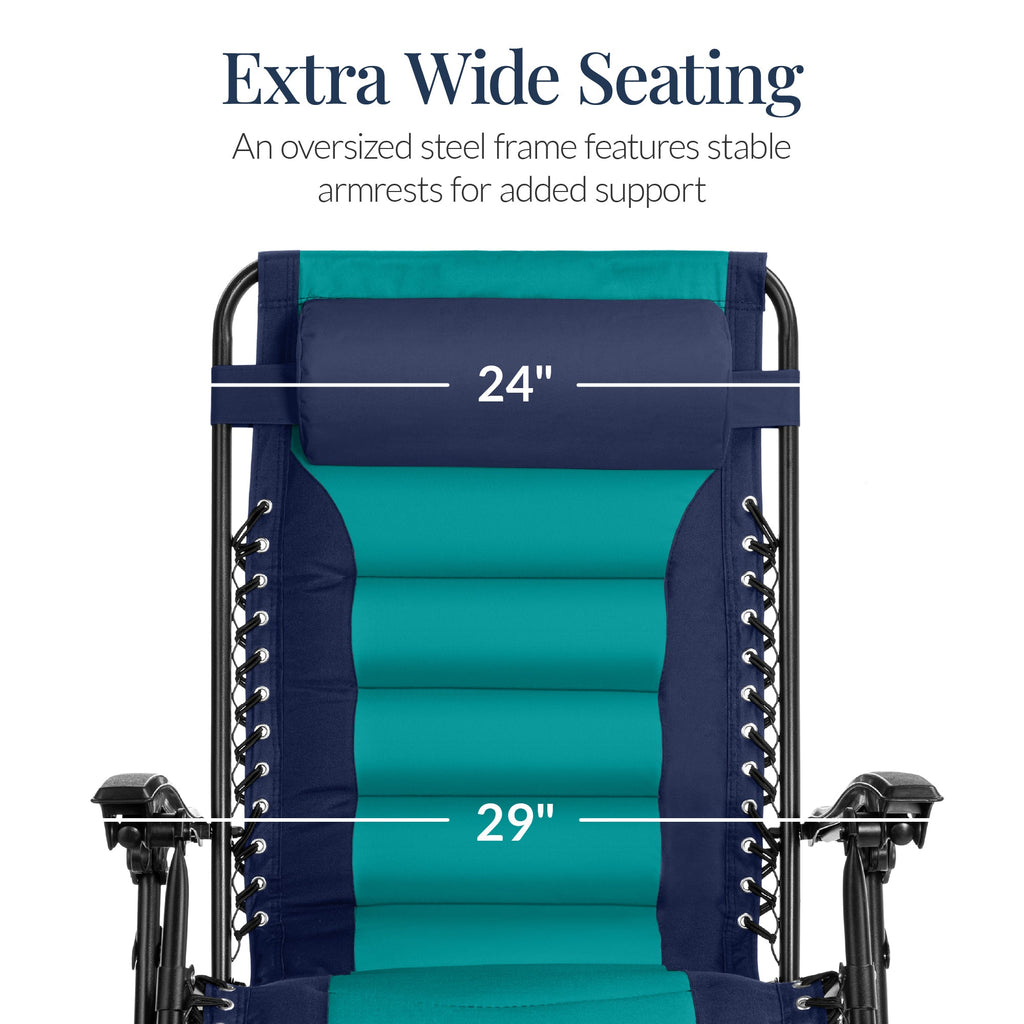 Luxurious Oversized Zero-Gravity Chair — Folding Recliner with Padded Comfort, Headrest and Side Tray