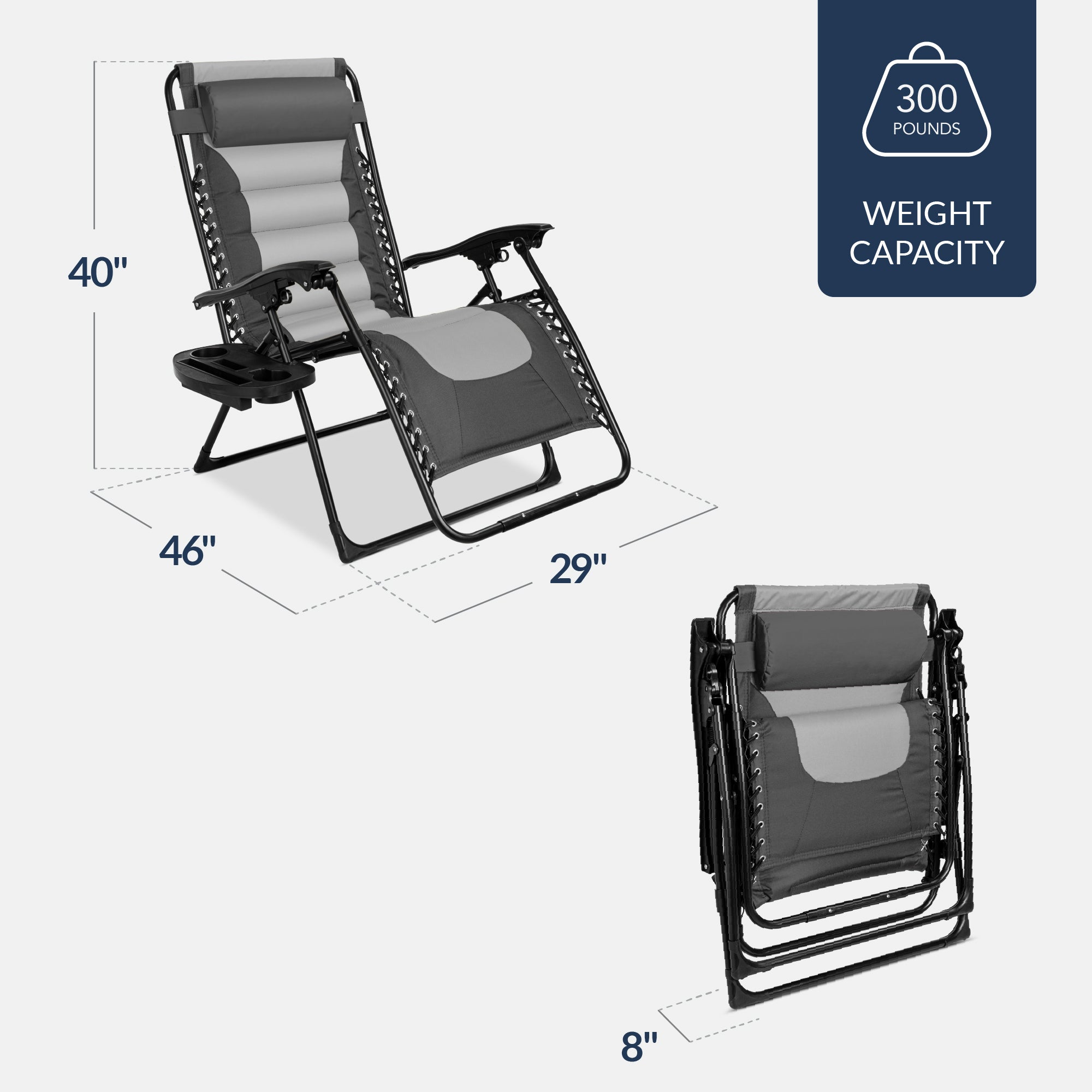 Luxurious Oversized Zero-Gravity Chair — Folding Recliner with Padded Comfort, Headrest and Side Tray