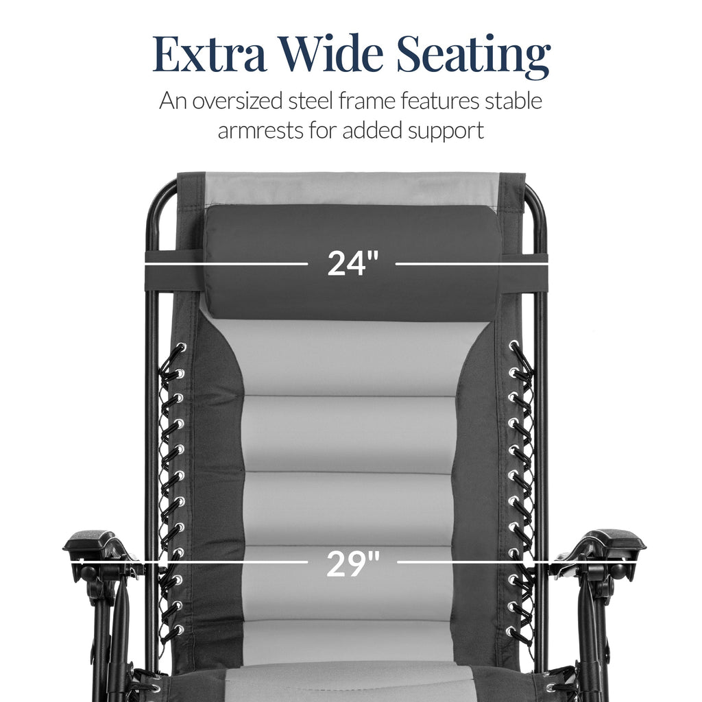 Luxurious Oversized Zero-Gravity Chair — Folding Recliner with Padded Comfort, Headrest and Side Tray