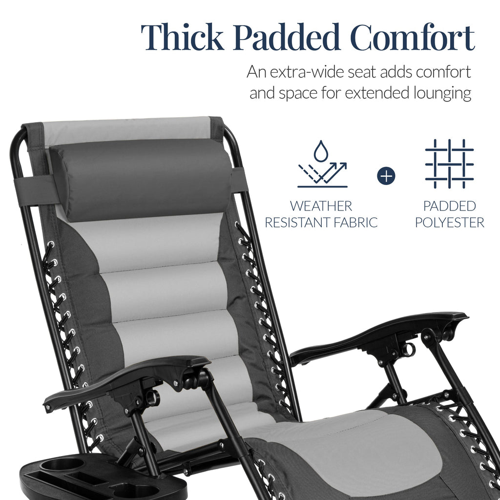 Luxurious Oversized Zero-Gravity Chair — Folding Recliner with Padded Comfort, Headrest and Side Tray