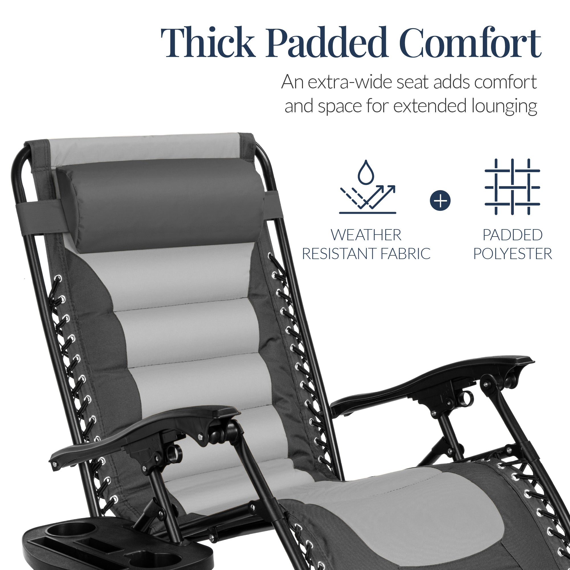Luxurious Oversized Zero-Gravity Chair — Folding Recliner with Padded Comfort, Headrest and Side Tray