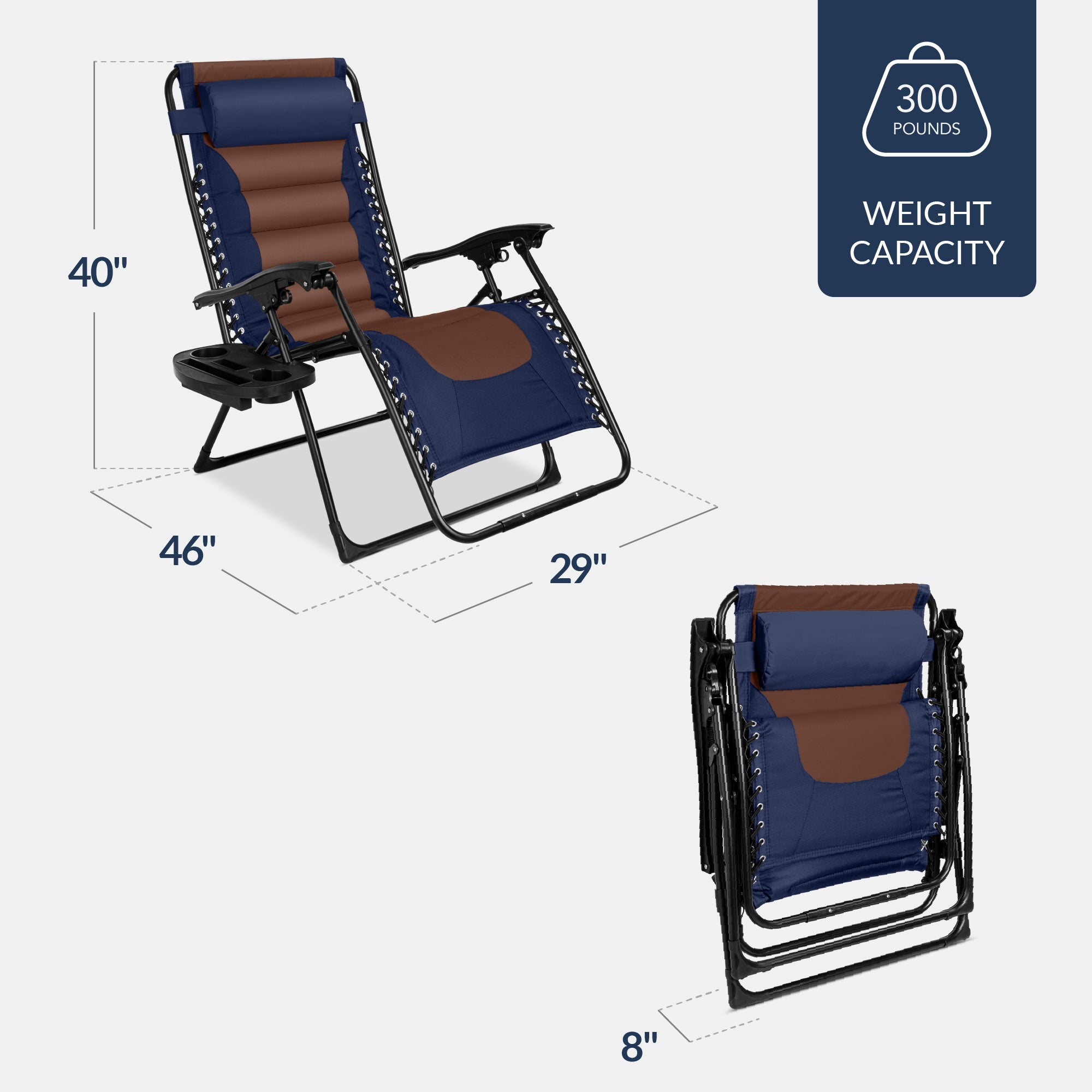 Luxurious Oversized Zero-Gravity Chair — Folding Recliner with Padded Comfort, Headrest and Side Tray