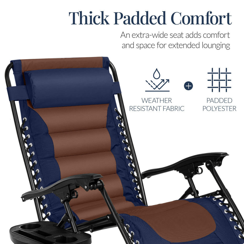 Luxurious Oversized Zero-Gravity Chair — Folding Recliner with Padded Comfort, Headrest and Side Tray