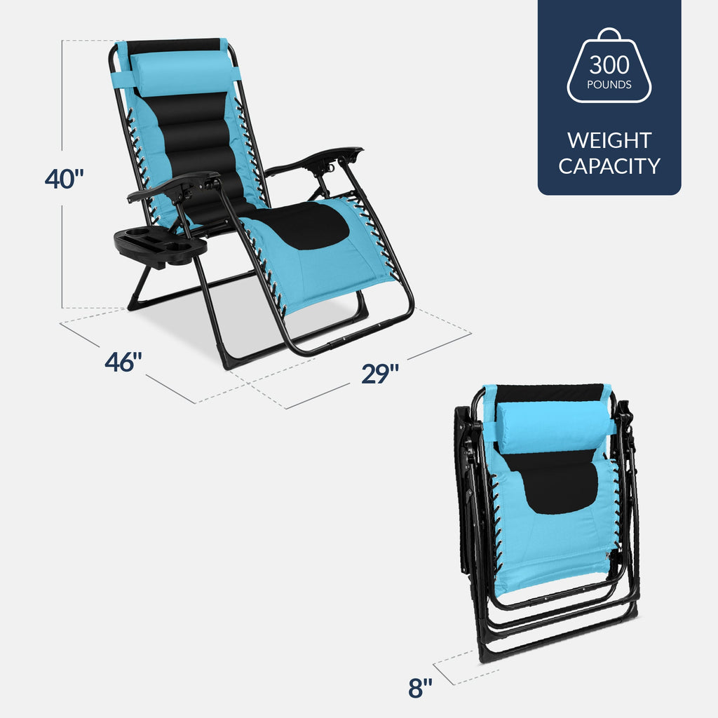 Luxurious Oversized Zero-Gravity Chair — Folding Recliner with Padded Comfort, Headrest and Side Tray