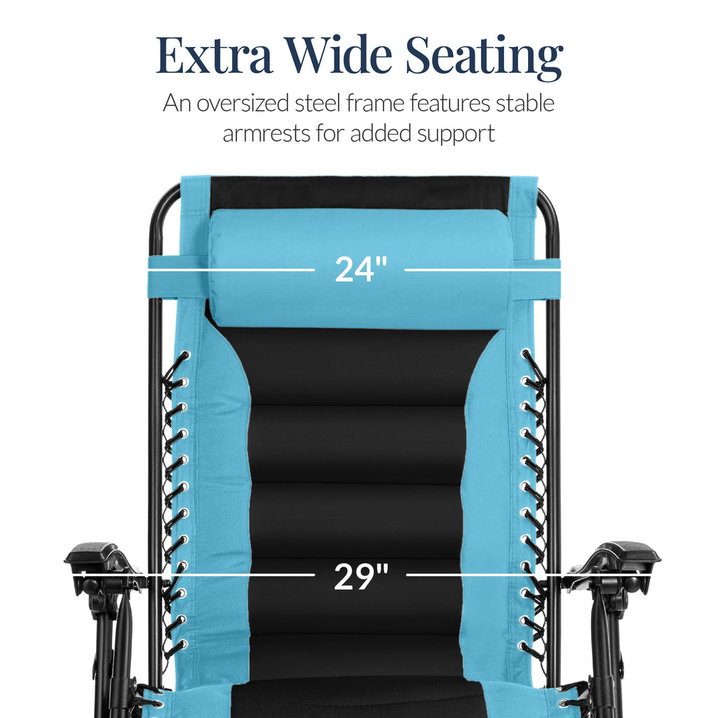 Luxurious Oversized Zero-Gravity Chair — Folding Recliner with Padded Comfort, Headrest and Side Tray
