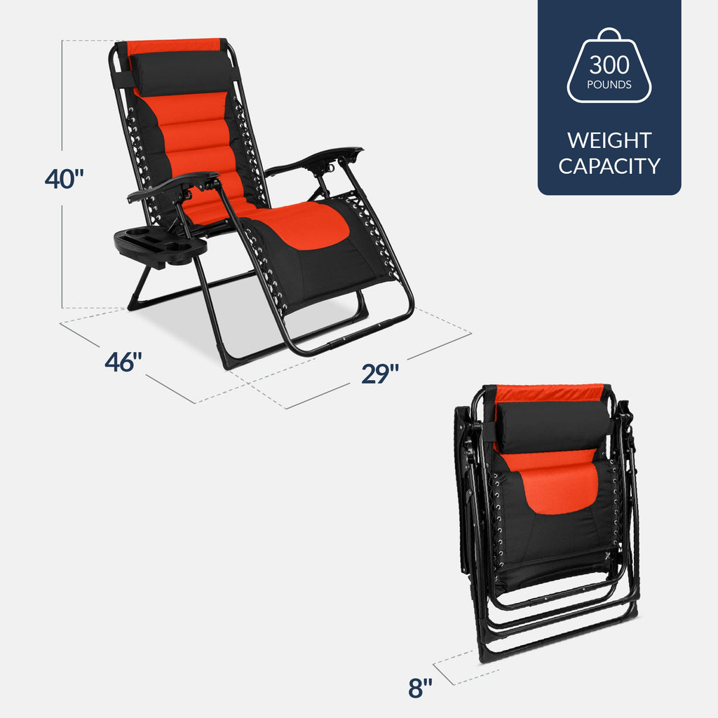 Luxurious Oversized Zero-Gravity Chair — Folding Recliner with Padded Comfort, Headrest and Side Tray
