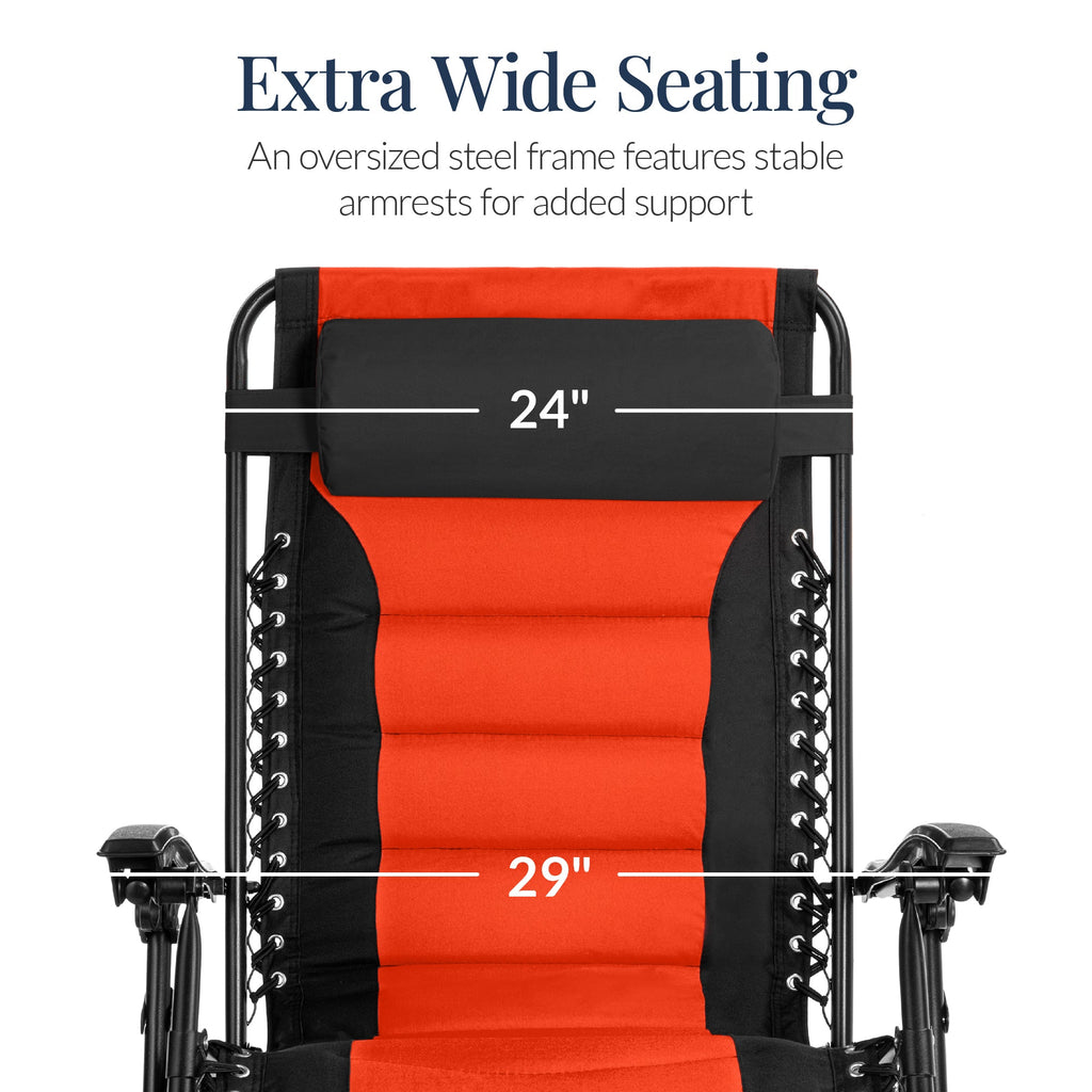 Luxurious Oversized Zero-Gravity Chair — Folding Recliner with Padded Comfort, Headrest and Side Tray
