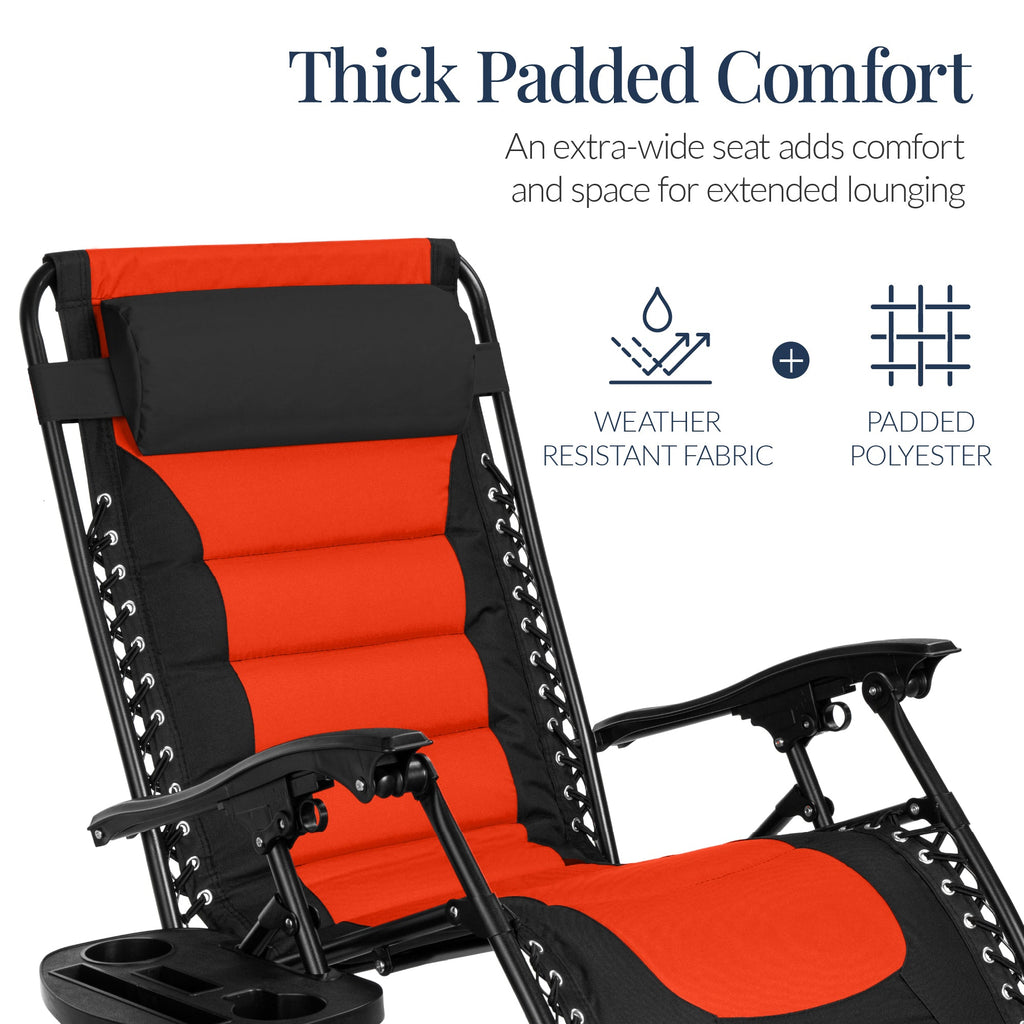 Luxurious Oversized Zero-Gravity Chair — Folding Recliner with Padded Comfort, Headrest and Side Tray