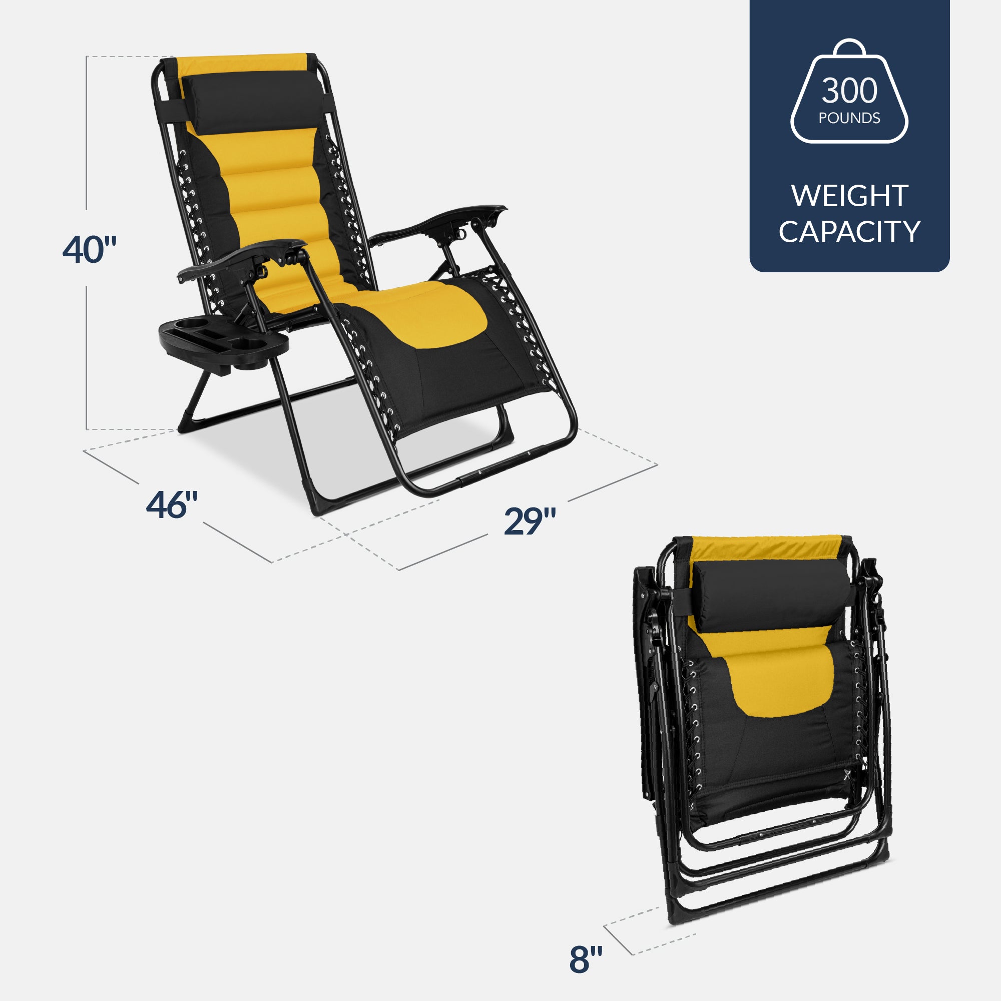 Luxurious Oversized Zero-Gravity Chair — Folding Recliner with Padded Comfort, Headrest and Side Tray