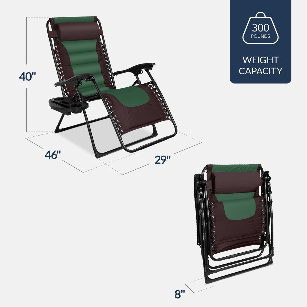Luxurious Oversized Zero-Gravity Chair — Folding Recliner with Padded Comfort, Headrest and Side Tray