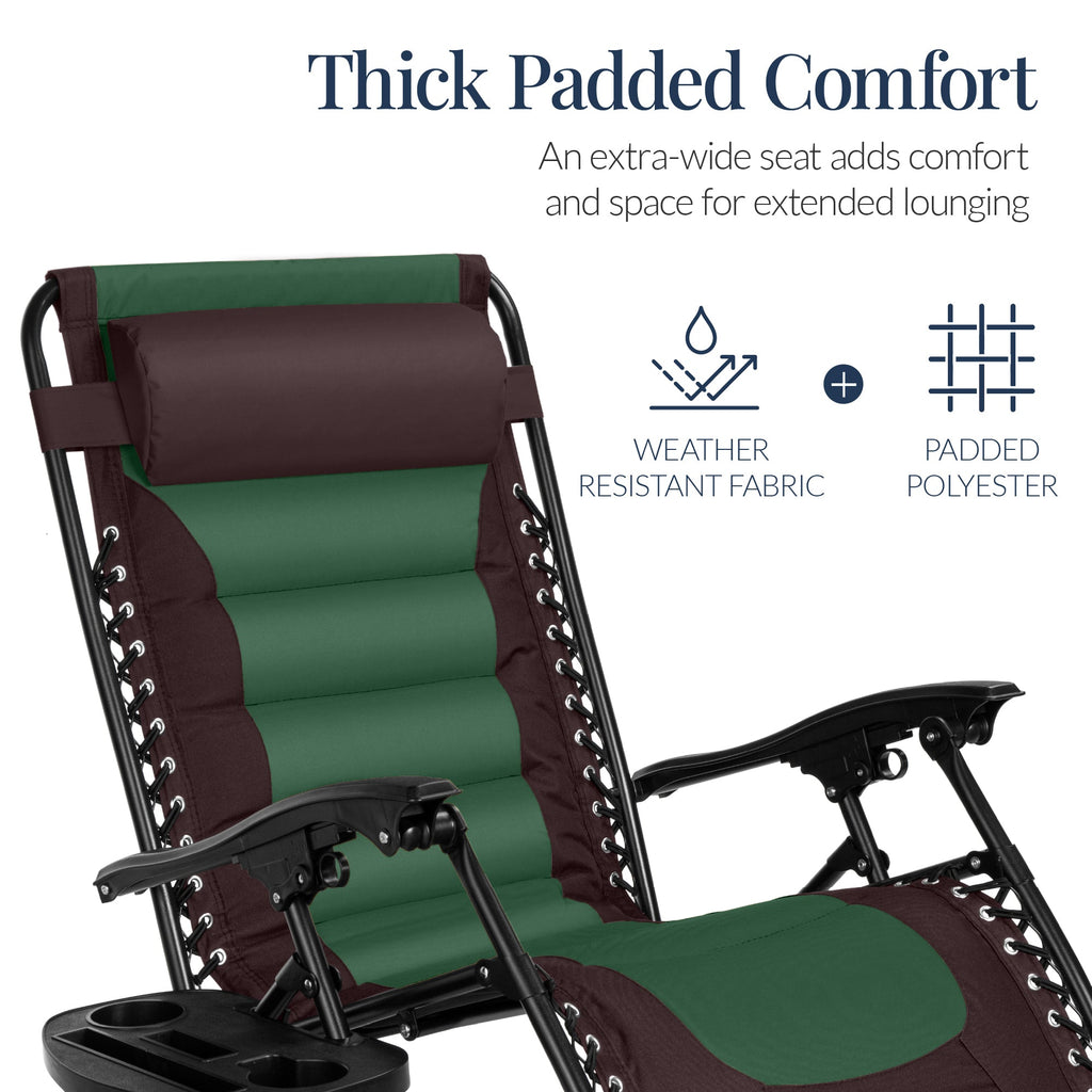 Luxurious Oversized Zero-Gravity Chair — Folding Recliner with Padded Comfort, Headrest and Side Tray