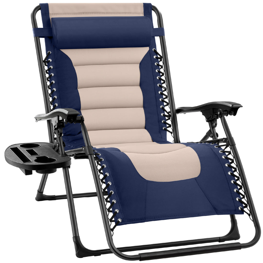 Luxurious Oversized Zero-Gravity Chair — Folding Recliner with Padded Comfort, Headrest and Side Tray
