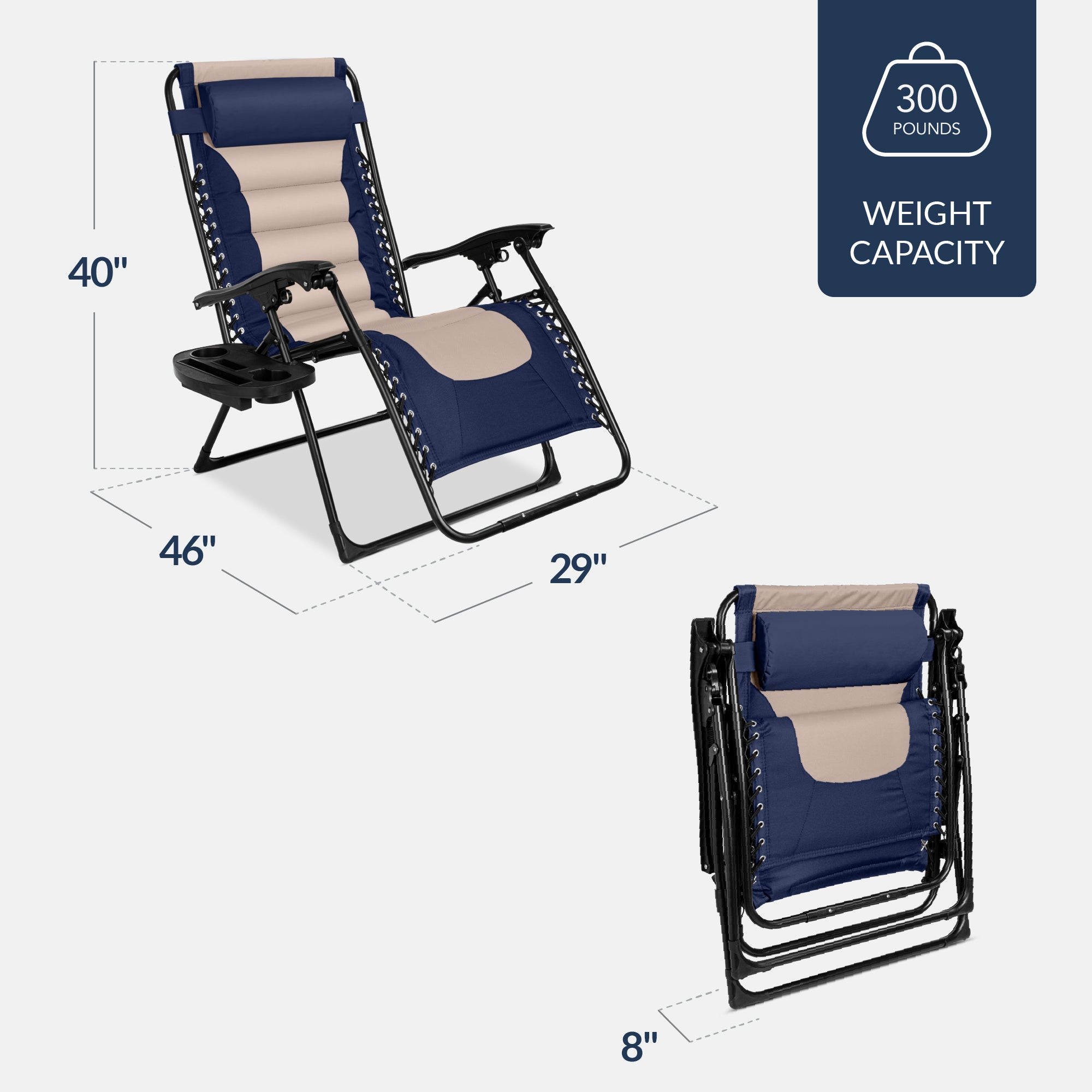 Luxurious Oversized Zero-Gravity Chair — Folding Recliner with Padded Comfort, Headrest and Side Tray