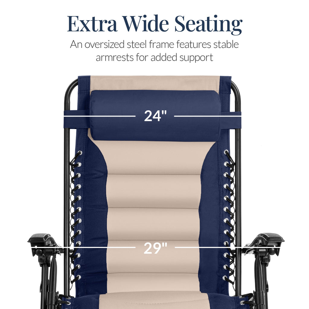 Luxurious Oversized Zero-Gravity Chair — Folding Recliner with Padded Comfort, Headrest and Side Tray
