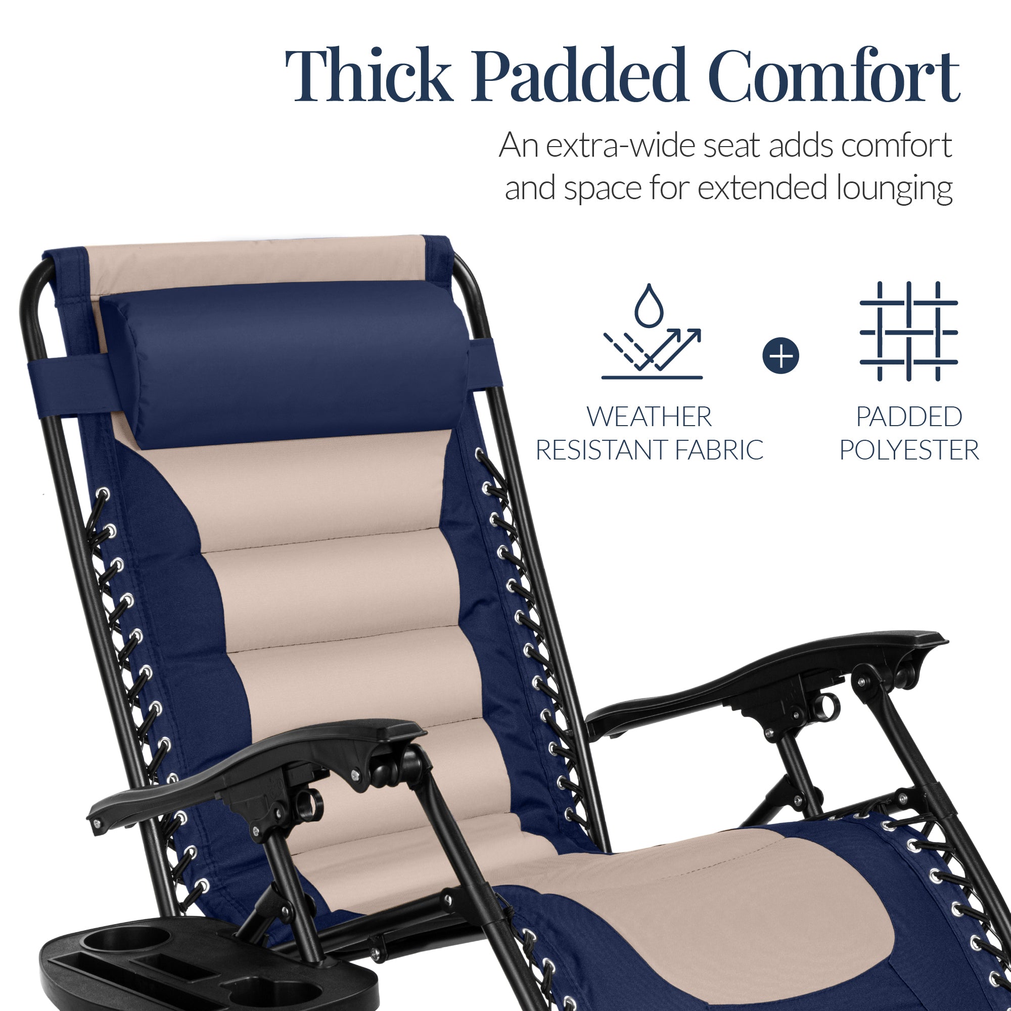 Luxurious Oversized Zero-Gravity Chair — Folding Recliner with Padded Comfort, Headrest and Side Tray