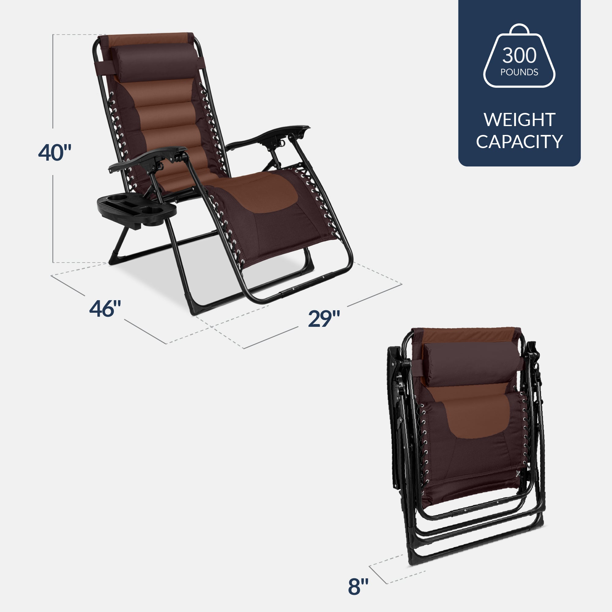 Luxurious Oversized Zero-Gravity Chair — Folding Recliner with Padded Comfort, Headrest and Side Tray