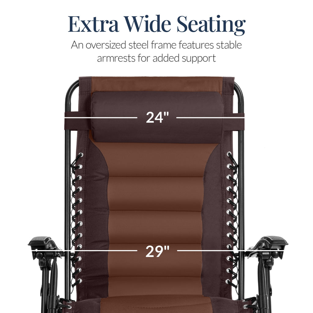 Luxurious Oversized Zero-Gravity Chair — Folding Recliner with Padded Comfort, Headrest and Side Tray